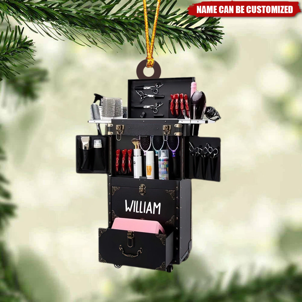 Personalized Hairdresser Tool Case Acrylic Ornament With Name | Hair Stylist Christmas Decoration – Gift For Hairdresser