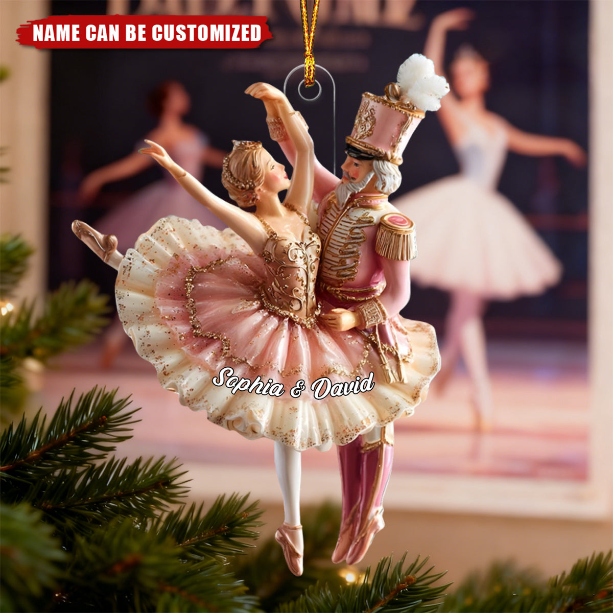 Personalized Nutcracker Ballet Couple 3D Effect Acrylic Ornament With Name - Christmas Keepsake Gift For Dancers & Ballerinas