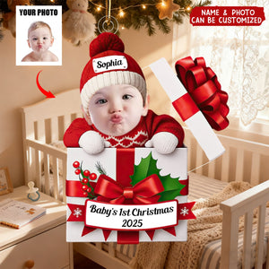 Personalized Baby's First Christmas Photo Acrylic Ornament With Custom Name & Photo & Year & Quote | Xmas Gift For New Parents Kids
