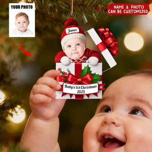Personalized Baby's First Christmas Photo Acrylic Ornament With Custom Name & Photo & Year & Quote | Xmas Gift For New Parents Kids