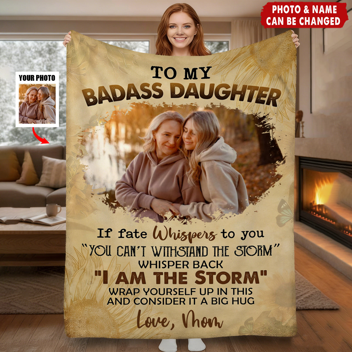 Personalized "To My Badass Daughter" Fleece Blanket With Picture & Name - Birthday | Graduation | Empowering Gift For Daughter