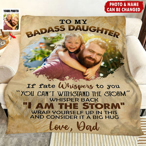 Personalized "To My Badass Daughter" Fleece Blanket With Picture & Name - Birthday | Graduation | Empowering Gift For Daughter