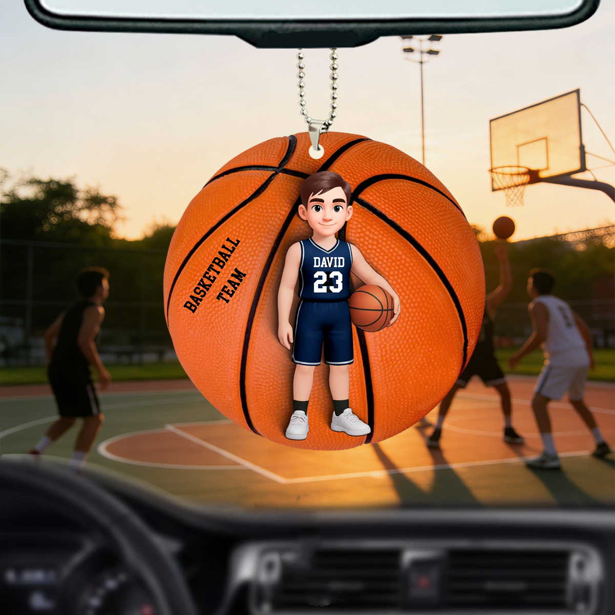 Personalized Basketball Player Acrylic Car Ornament With Names & Design & Number | Unique Sporty Gift For Teen Boys Girls & Basketball Fans