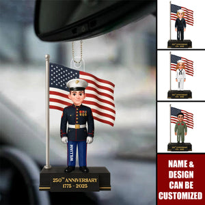 Personalized 250th Anniversary Military Figure Car Ornament With Name & Army Uniform - Patriotic Veterans Day Gift For Soldiers