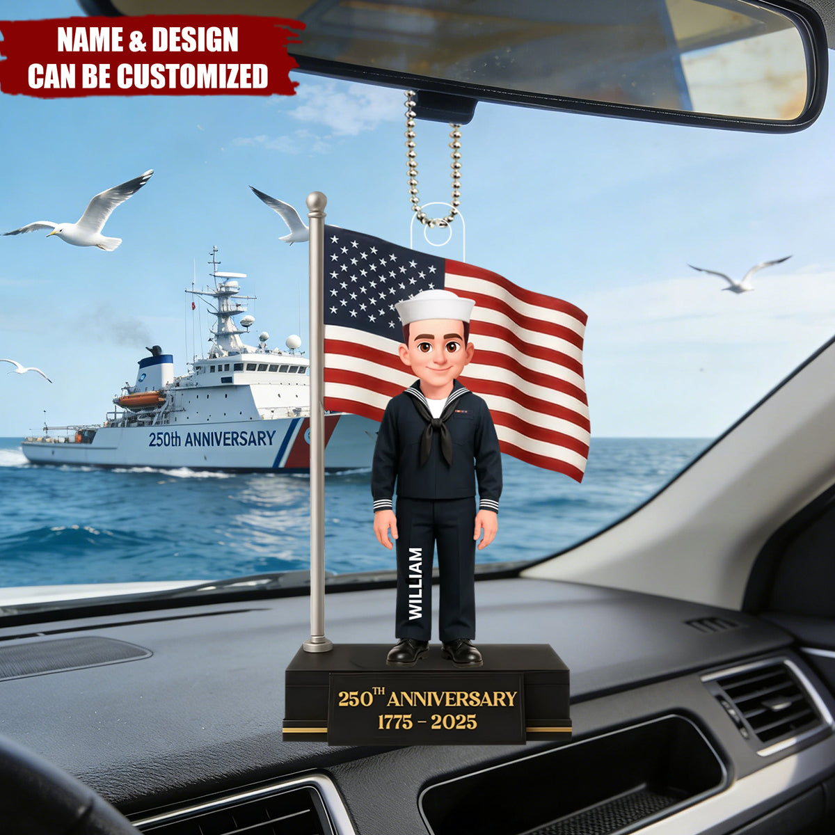 Personalized 250th Anniversary Military Figure Car Ornament With Name & Army Uniform - Patriotic Veterans Day Gift For Soldiers