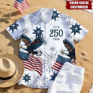 Personalized USA 250 Anniversary Eagle 1776-2026 Hawaii Shirt With Color | Patriotic 2026 Summer Beach Wear Gift For Men