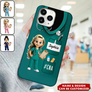 Personalized Cute Nurse Cartoon Phone Case With Icon & Name & Department - Birthday Nurses Week Graduation Gift For Healthcare Heroes