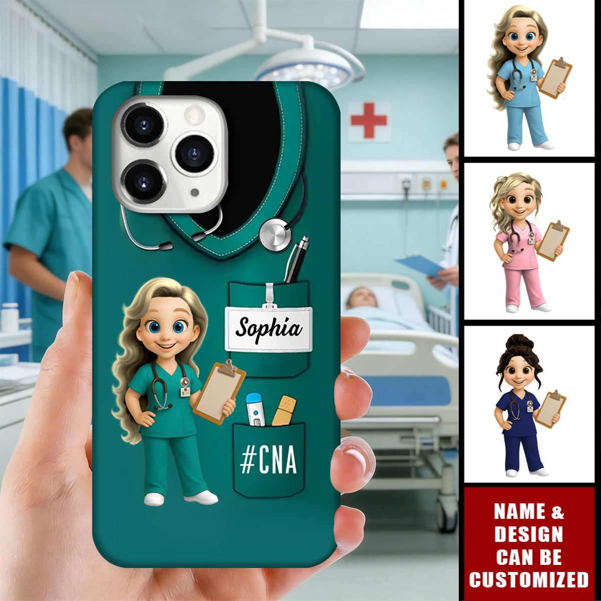 Personalized Cute Nurse Cartoon Phone Case With Icon & Name & Department - Birthday Nurses Week Graduation Gift For Healthcare Heroes
