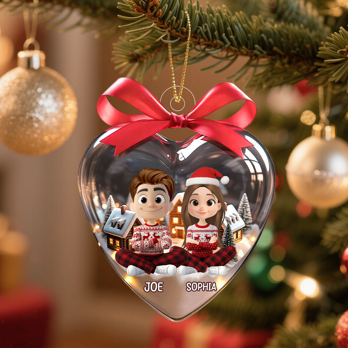 Personalized Couple Christmas Ornament With Names & Figure | Love In Snow Design - Romantic Xmas Gift For Couple