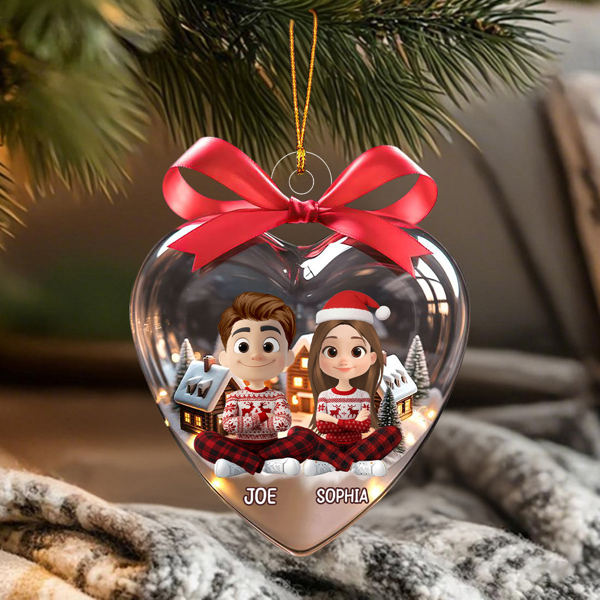 Personalized Couple Christmas Ornament With Names & Figure | Love In Snow Design - Romantic Xmas Gift For Couple