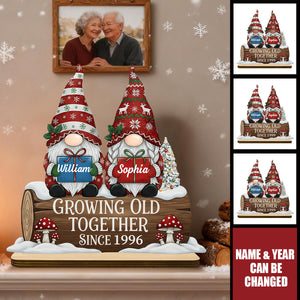 Personalized "Growing Old Together" Couple Gnome Wooden Plaque With Names & Year | Xmas Anniversary Gift For Couple