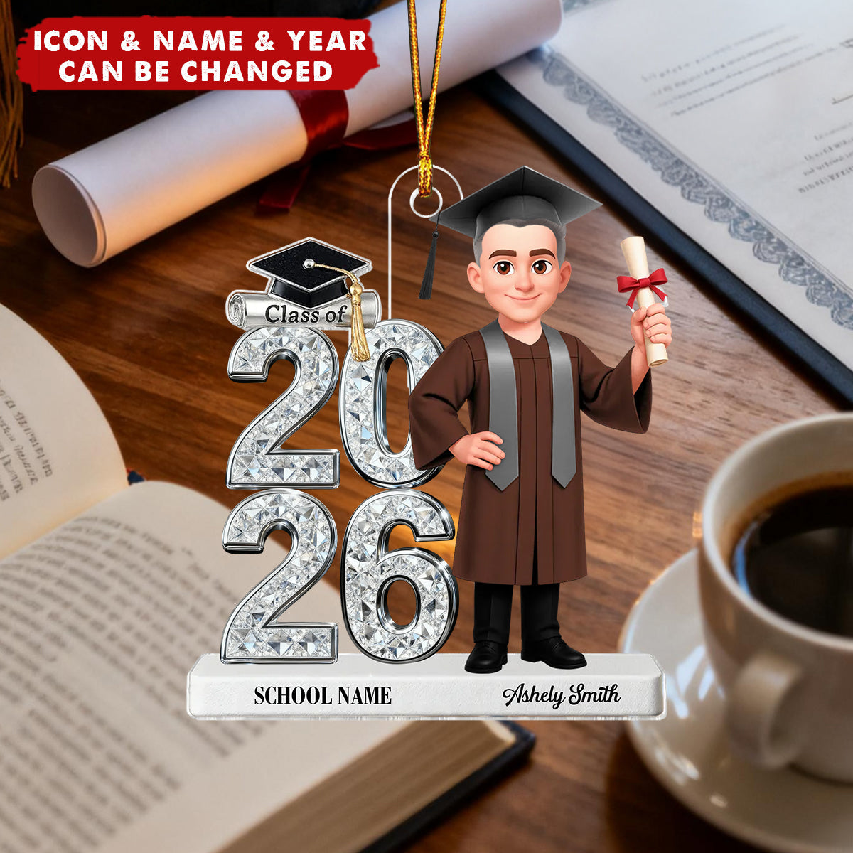 Personalized Class Of 2025 2026 Graduation Ornament - Shiny Effect With Name & Image | Gift For Graduate