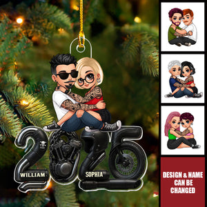 Personalized Tattooed Couple Rider Acrylic Ornament With Name & Icons - Christmas Decor Anniversary Gift For Couple