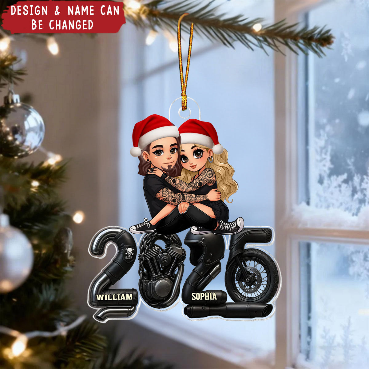 Personalized Tattooed Couple Rider Acrylic Ornament With Name & Icons - Christmas Decor Anniversary Gift For Couple