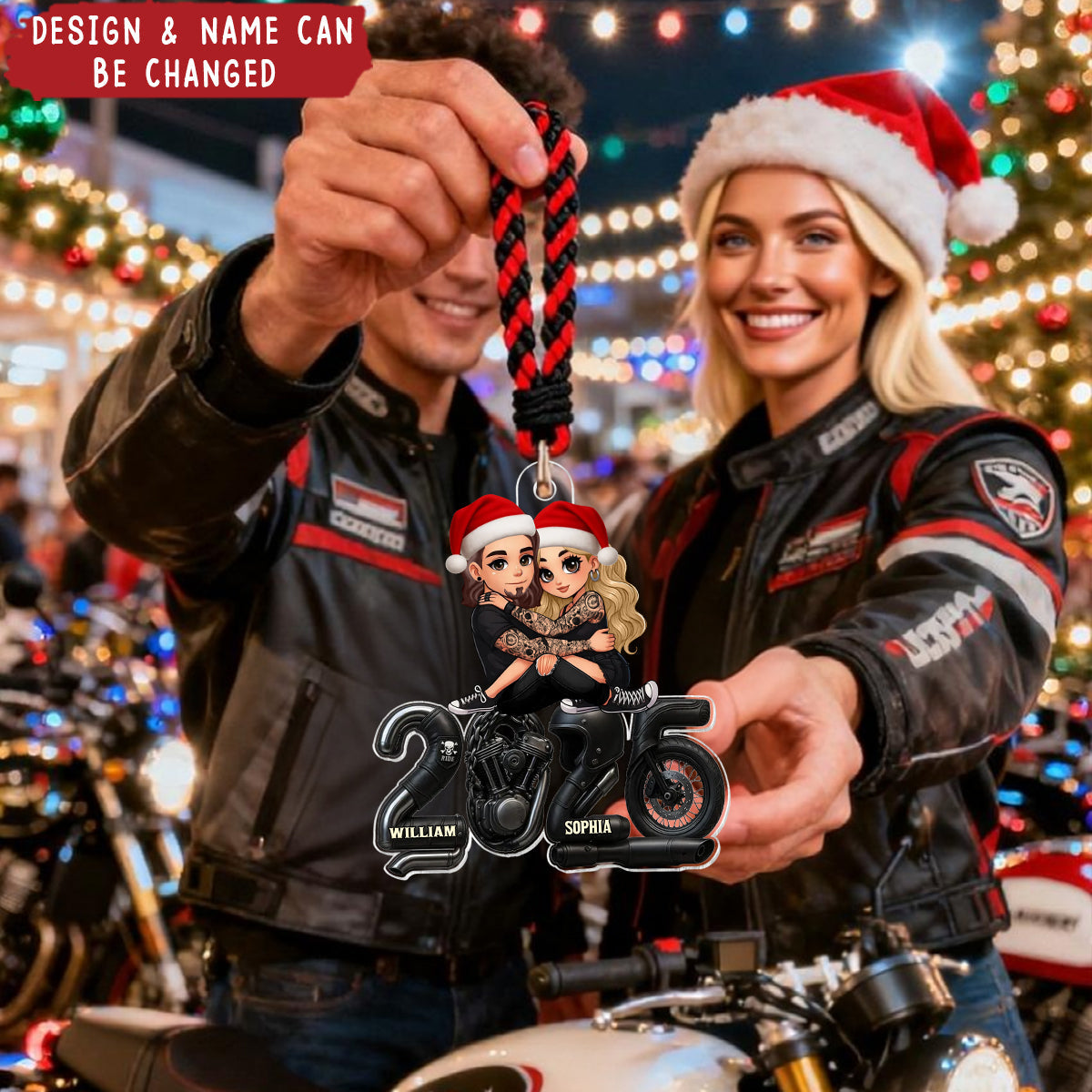 Personalized Tattooed Couple Rider Acrylic Ornament With Name & Icons - Christmas Decor Anniversary Gift For Couple