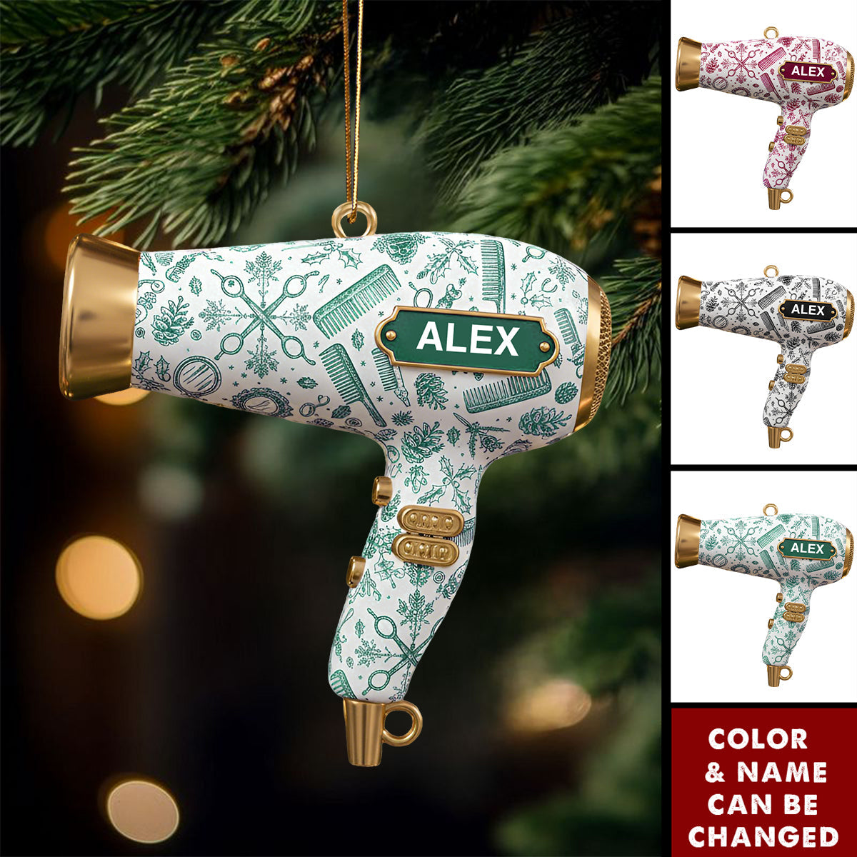 Personalized 3D Effect Hair Dryer Christmas Acrylic Ornament With Name - Best Gift For Cosmetologist Salon Owner