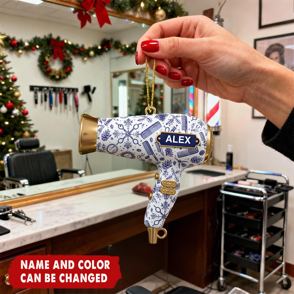 Personalized 3D Effect Hair Dryer Christmas Acrylic Ornament With Name - Best Gift For Cosmetologist Salon Owner
