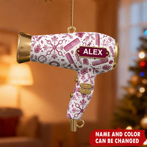 Personalized 3D Effect Hair Dryer Christmas Acrylic Ornament With Name - Best Gift For Cosmetologist Salon Owner