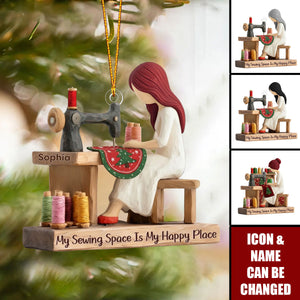 Personalized Sewing Lover Girl Christmas Ornament Creative Craft Room Decoration With Name & Icon | Unique Hobby Gift For Seamstress Grandma