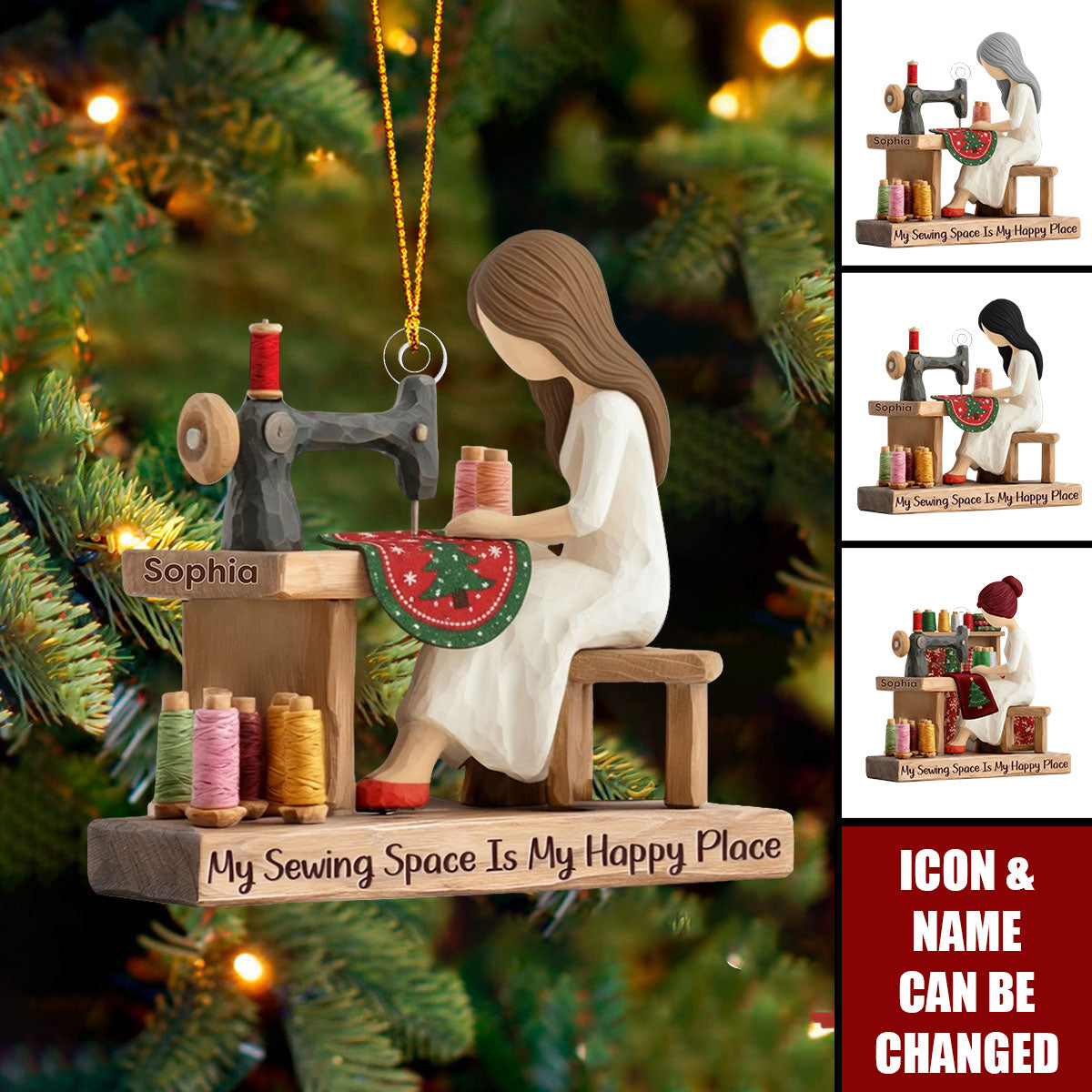 Personalized Sewing Lover Girl Christmas Ornament Creative Craft Room Decoration With Name & Icon | Unique Hobby Gift For Seamstress Grandma
