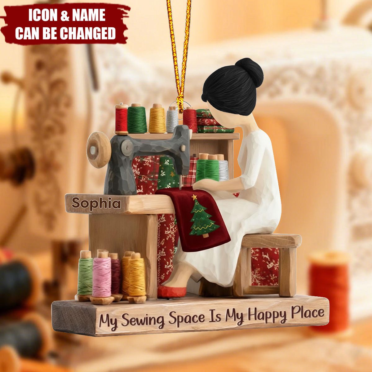 Personalized Sewing Lover Girl Christmas Ornament Creative Craft Room Decoration With Name & Icon | Unique Hobby Gift For Seamstress Grandma