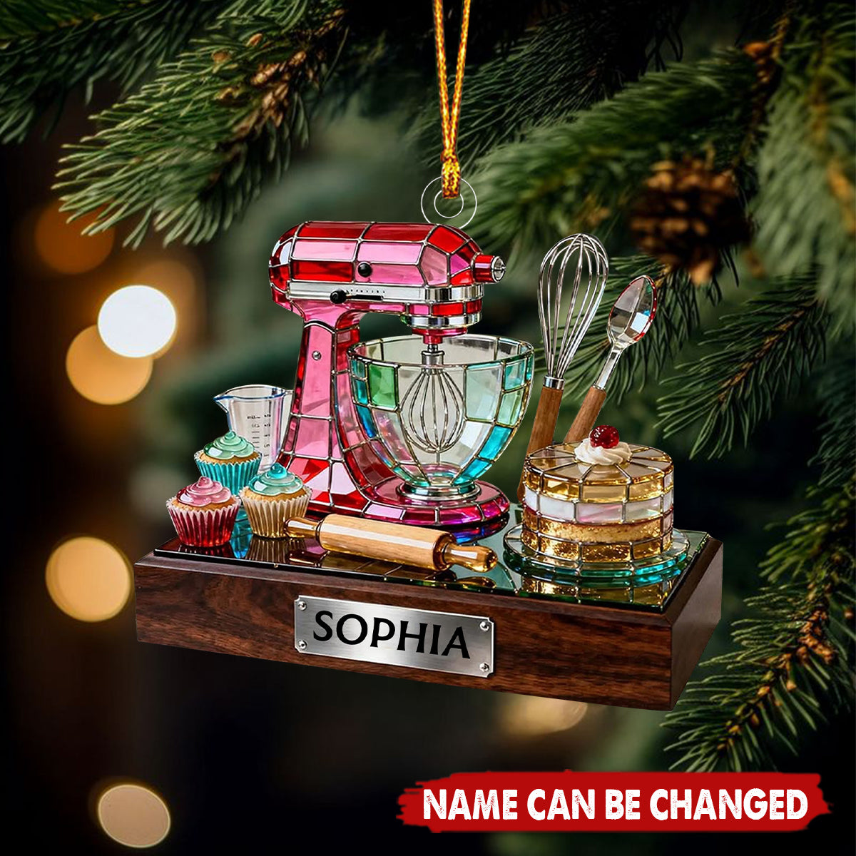 Personalized Baking Mixer Christmas Ornament With Name | Colorful Acrylic Kitchen Decor | Unique Xmas Gift For Bakers & Cooking Lovers
