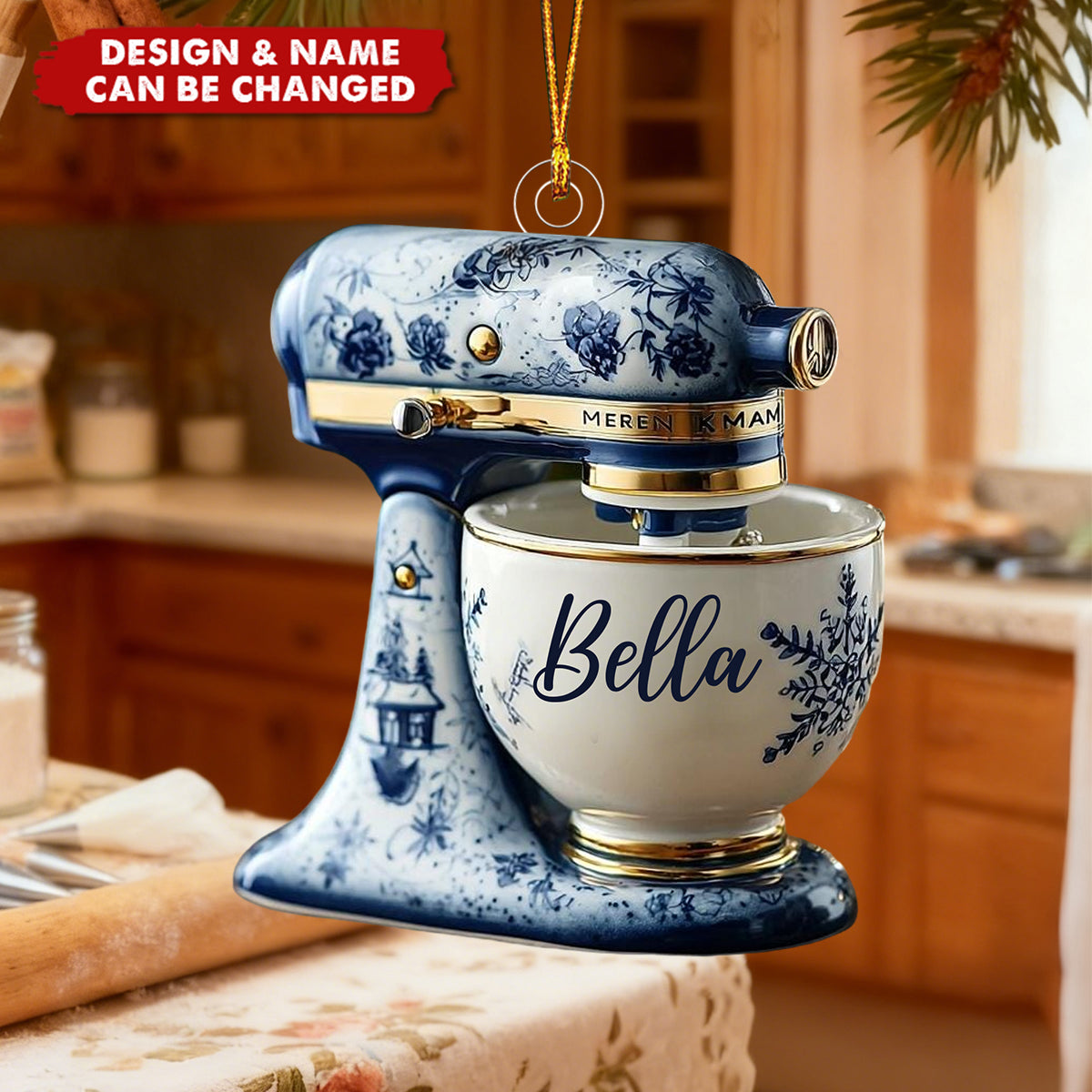 Personalized Vintage Stand Mixer 3D Effect Ornament With Name - Baking Studio Decor & Christmas Gift For Baker And Mom