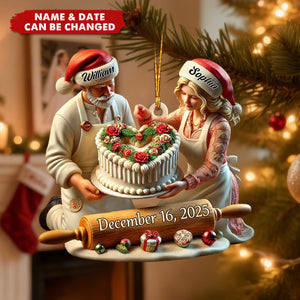 Personalized Baking Couple Christmas Ornament With Names & Date | Heart Cake Keepsake | Newly Baker Or Anniversary Gift For Couple