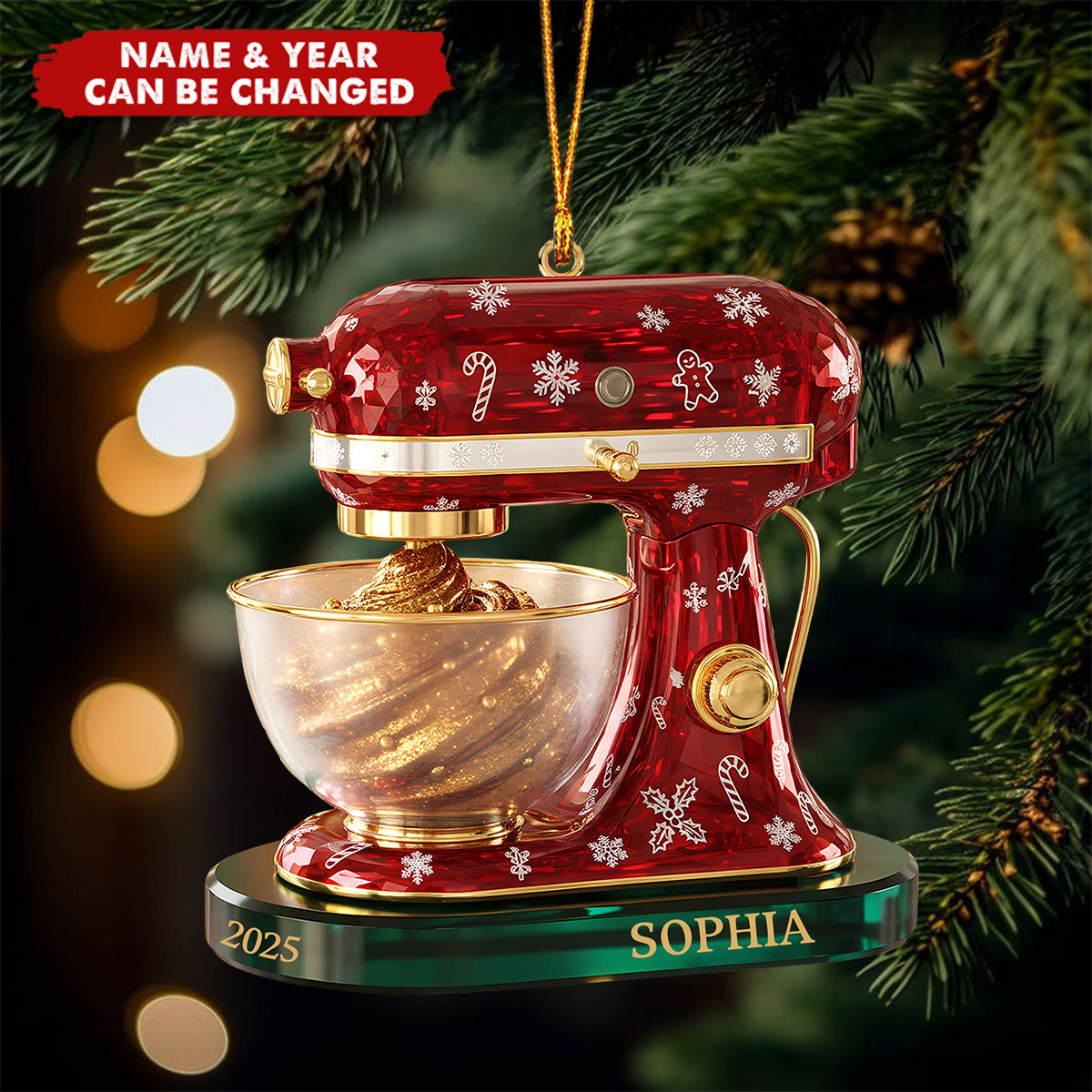 Personalized 3D Effect Baking Mixer Christmas Ornament With Name & Year | Kitchen Appliance Decor | Unique Gift For Baker Chef & Cookie Lover