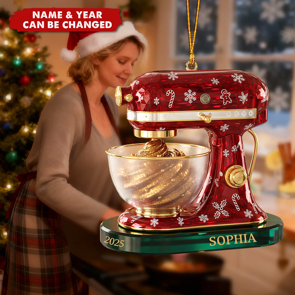 Personalized 3D Effect Baking Mixer Christmas Ornament With Name & Year | Kitchen Appliance Decor | Unique Gift For Baker Chef & Cookie Lover