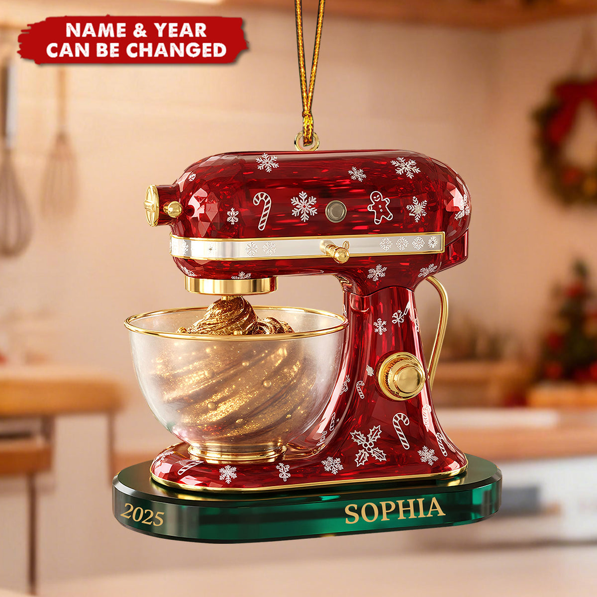 Personalized 3D Effect Baking Mixer Christmas Ornament With Name & Year | Kitchen Appliance Decor | Unique Gift For Baker Chef & Cookie Lover