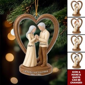 Custom Wedding Figurines Acrylic Ornament in Heart Frame With Names & Icons & Quotes - Xmas Decor Anniversaries For Engaged Couples