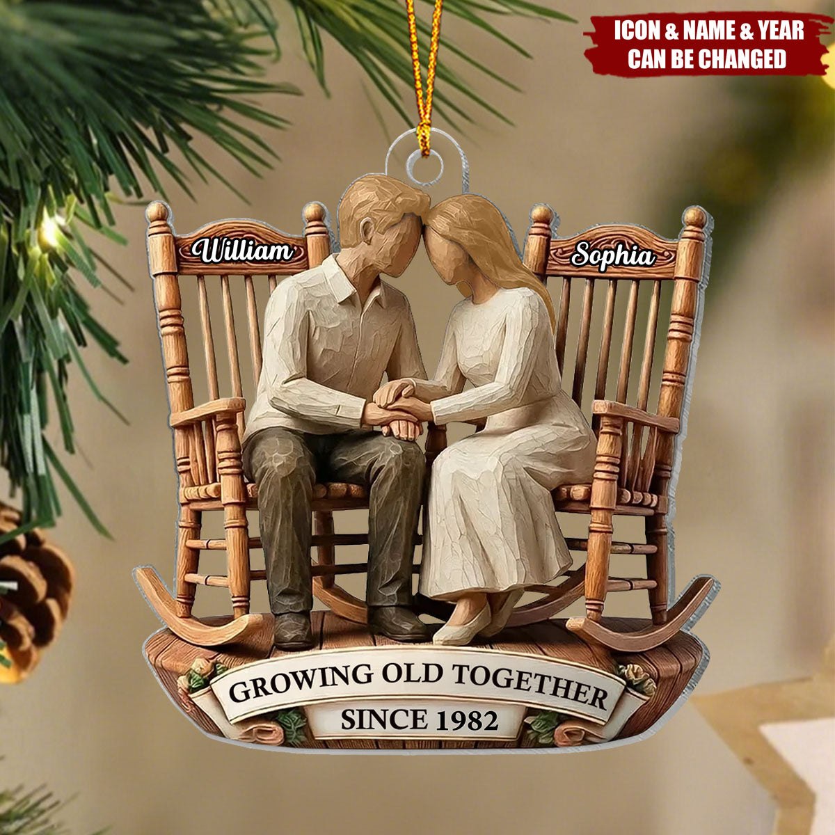 Personalized Couple Rocking Chair Acrylic Ornament With Name & Year & Love Quote - Christmas Anniversary Gift For Parents Grandparents
