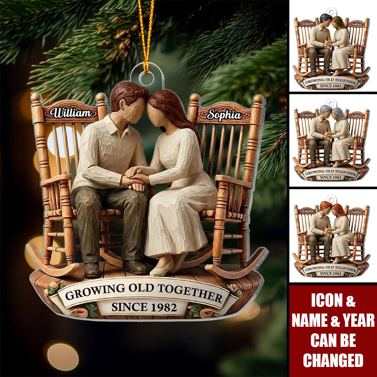Personalized Couple Rocking Chair Acrylic Ornament With Name & Year & Love Quote - Christmas Anniversary Gift For Parents Grandparents
