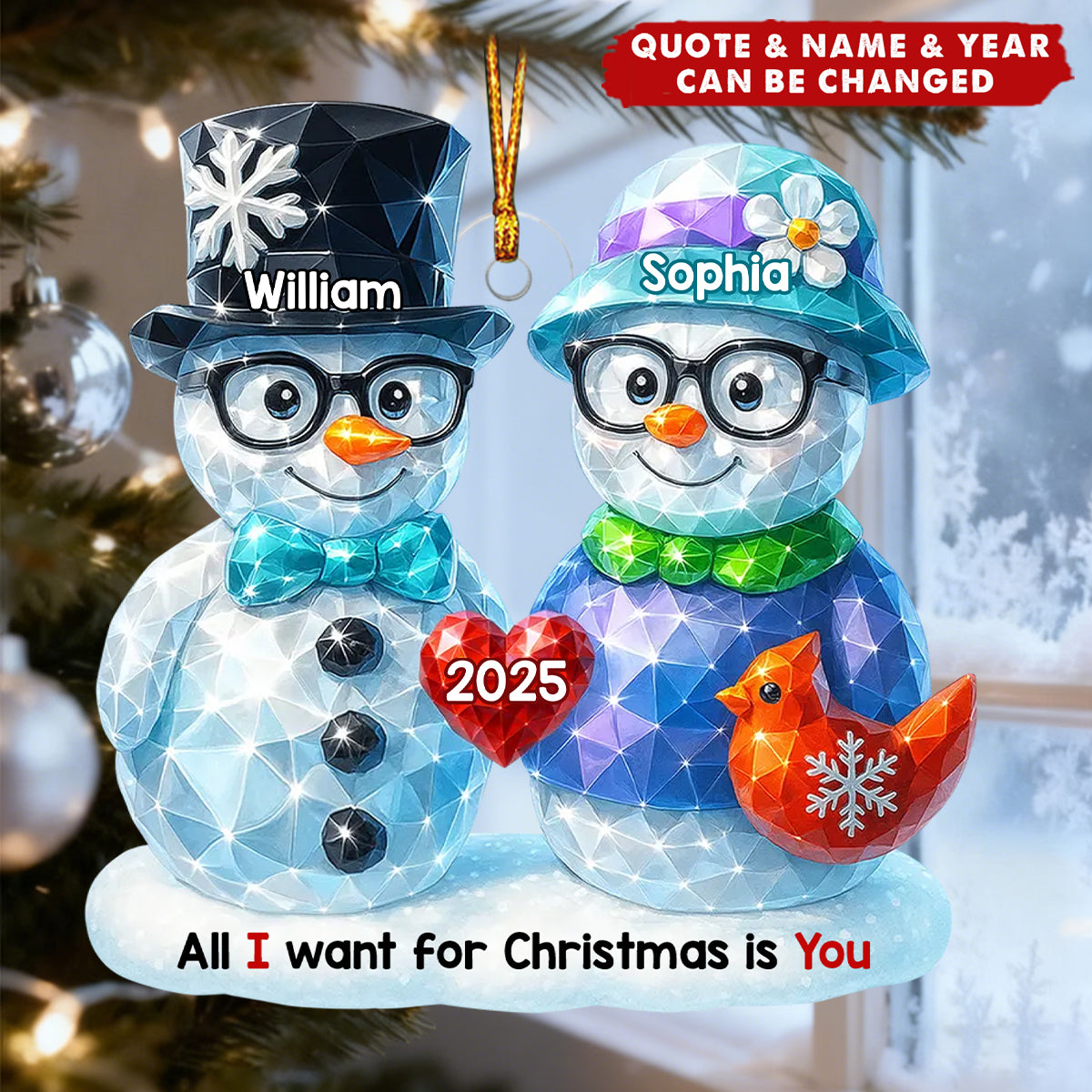 Personalized Couple Snowman Acrylic Ornament With Names & Year & Quote | Our Christmas Together | Christmas Gift For Couple