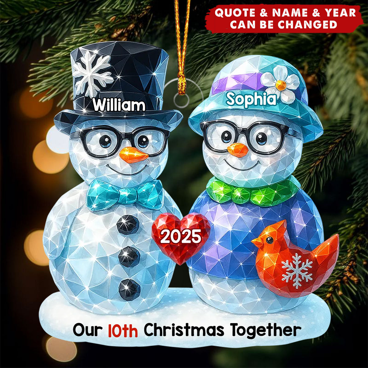 Personalized Couple Snowman Acrylic Ornament With Names & Year & Quote | Our Christmas Together | Christmas Gift For Couple