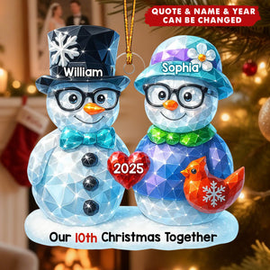 Personalized Couple Snowman Acrylic Ornament With Names & Year & Quote | Our Christmas Together | Christmas Gift For Couple
