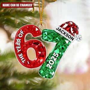 Personalized Shining Effect 67 Six Seven 2025 Christmas Acrylic Ornament With Name | Funny Christmas Gift For Friend Kids Teenager