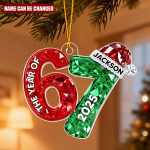 Personalized Shining Effect 67 Six Seven 2025 Christmas Acrylic Ornament With Name | Funny Christmas Gift For Friend Kids Teenager