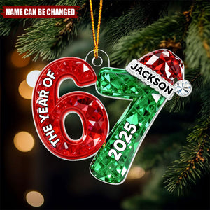 Personalized Shining Effect 67 Six Seven 2025 Christmas Acrylic Ornament With Name | Funny Christmas Gift For Friend Kids Teenager