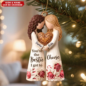 Personalized Best Friend Hugging Wood Ornament With Names And Icon | 3D Effect – Christmas Decor Birthday Gift For Besties & Sister