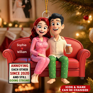 Personalized Funny Pajama Couple Acrylic Ornament With Names & Icons -"Annoying Each Other" Quote - Unique Christmas Gift For Couple