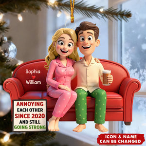 Personalized Funny Pajama Couple Acrylic Ornament With Names & Icons -"Annoying Each Other" Quote - Unique Christmas Gift For Couple
