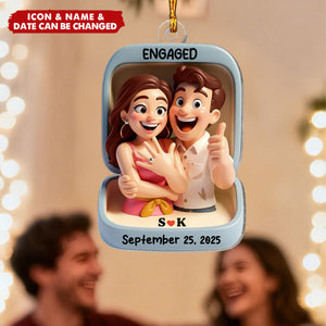 Personalized "She Said Yes" Proposal 3D Effect Acrylic Ornament With Names & Date & Icons - First Christmas Romantic Gift For Engaged Couple