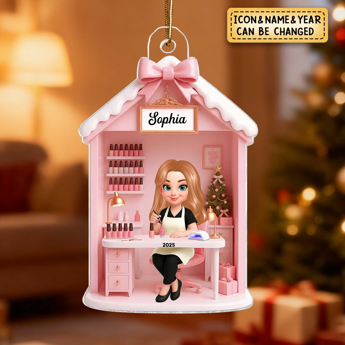 Personalized Christmas Nail Technician In Salon Acrylic Ornament With Icon & Name & Year | Best Gift For Nail Technician Beauty Salon Girl