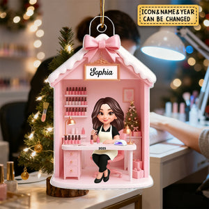 Personalized Christmas Nail Technician In Salon Acrylic Ornament With Icon & Name & Year | Best Gift For Nail Technician Beauty Salon Girl