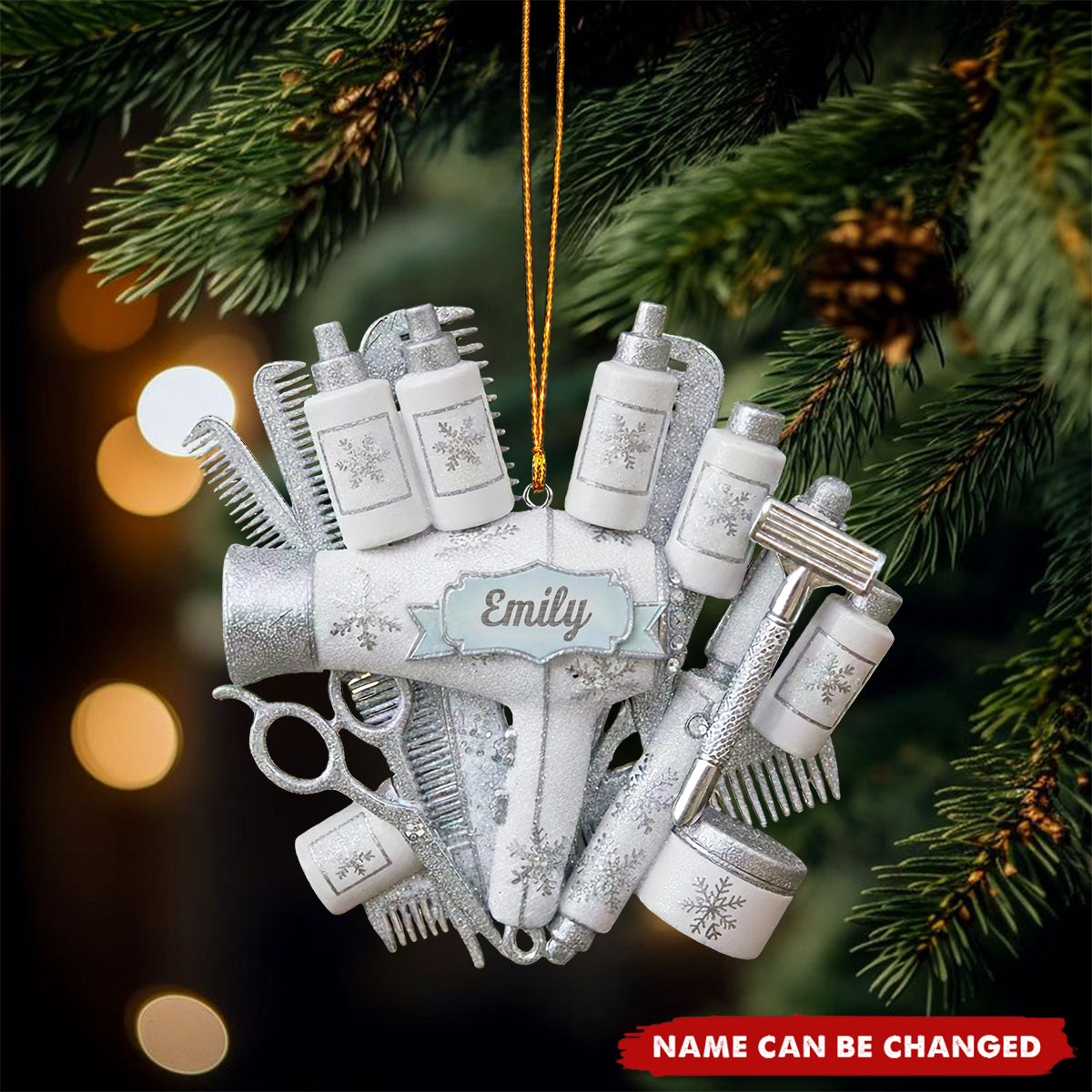 Personalized Hair Stylist Christmas Ornament With Name | Salon Tools Tree Decor | Unique Xmas Gift For Cosmetologist Barber Friends