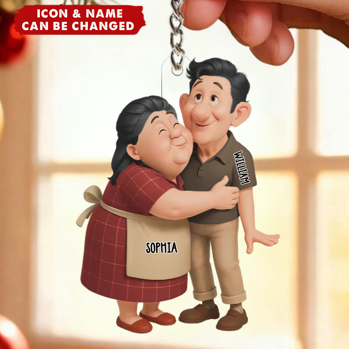 Personalized Hugging Couple Christmas Acrylic Keychain With Names & Icons |"Two Hearts One Journey" Quote | Unique Anniversary Gift For Couple