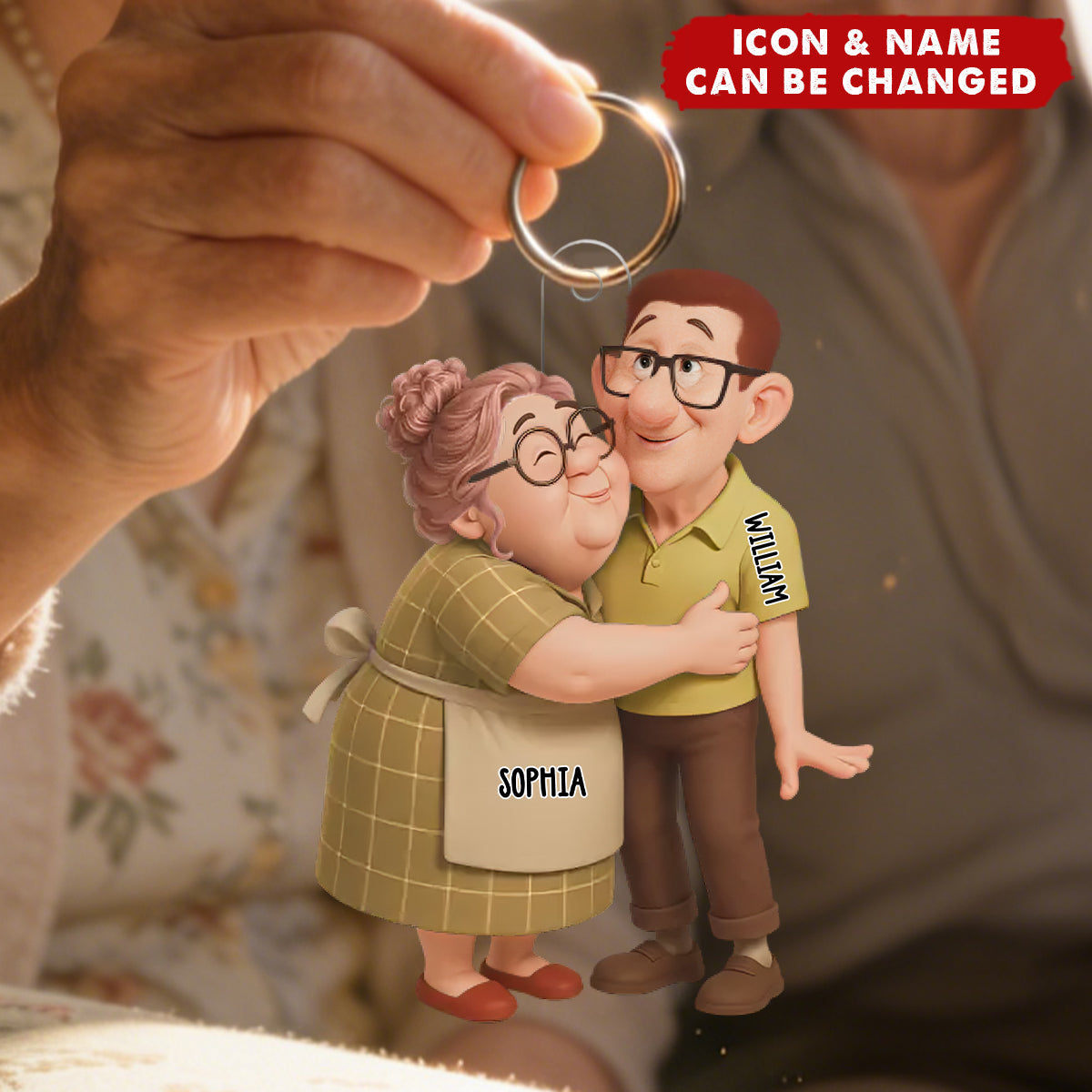 Personalized Hugging Couple Christmas Acrylic Keychain With Names & Icons |"Two Hearts One Journey" Quote | Unique Anniversary Gift For Couple