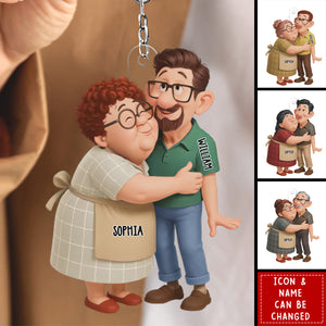 Personalized Hugging Couple Christmas Acrylic Keychain With Names & Icons |"Two Hearts One Journey" Quote | Unique Anniversary Gift For Couple